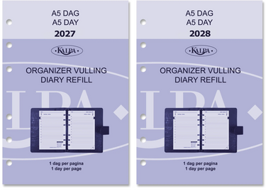 6301-27-28 210 x 144 mm A5 Planificateur Recharges 1 jour par page complète 2027 2028 NL EN